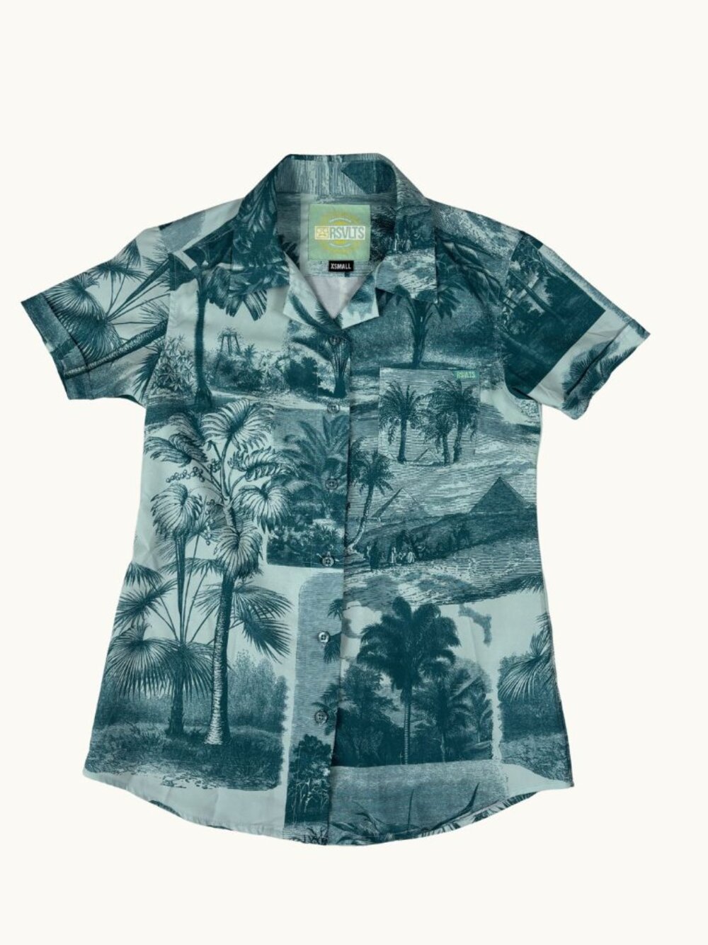 RSVLTS Kunuflex Short Sleeve Button-Down Shirt XSmall Teal Tropical Print